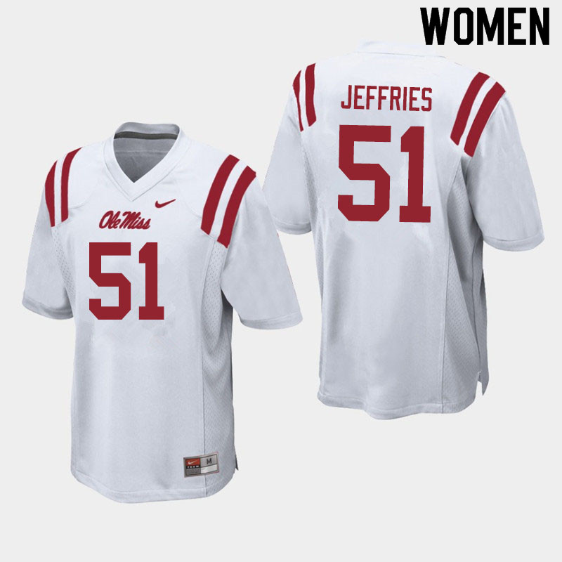 Women #51 Eric Jeffries Ole Miss Rebels College Football Jerseys Sale-White - Click Image to Close